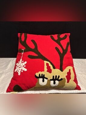 Domain Reindeer Game Crewel Holiday Pillow Christmas Decoration Holiday Decor